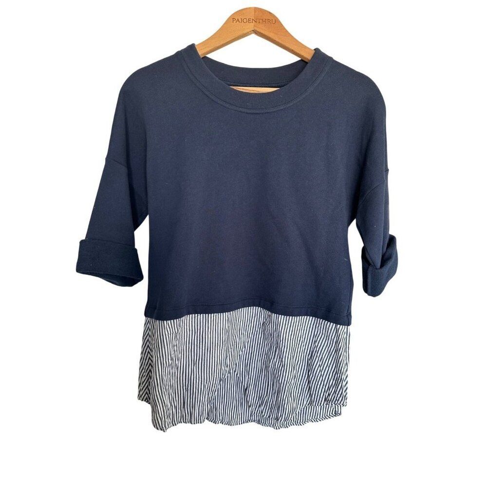 Derek Lam 10 Crosby Small Navy Faux Layered Sweater Top Casual Office Nautical